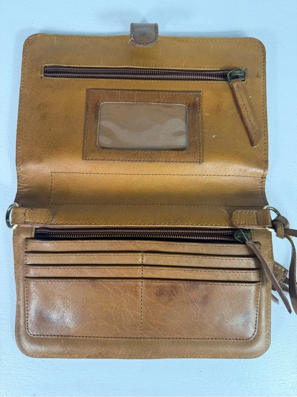 Nocona Tooled Floral Leather Wristlet - Tan with Cream Accent